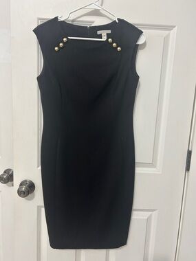 Dana Buchman Black Midi Sheath Dress Gold Buttons size 6 wedding guest dress